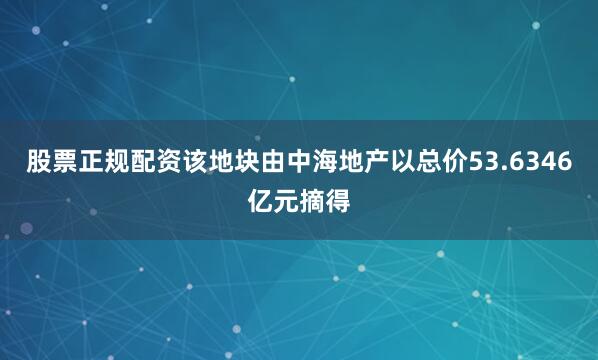 股票正规配资该地块由中海地产以总价53.6346亿元摘得